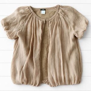 J. Crew Silk Wool Cashmere Lined Open Cardigan Puff Sleeve womens S small tan
